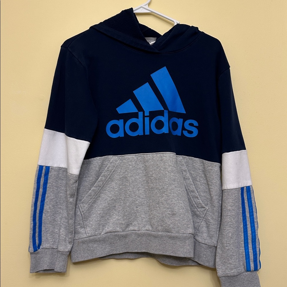 Adidas Navy and Gray Hoodie with Blue Logo